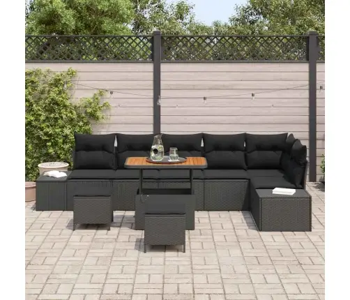 9 Gab. Dārza Dīvānu Komplekts Ar Spilveniem, Melna Poli Rotangpalma Akācija Vidaxl