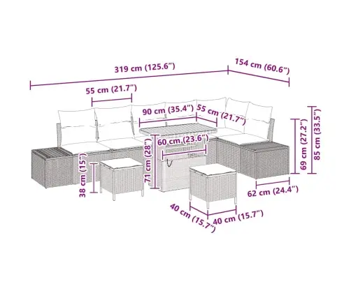 Aia Diivanikomplekt Padjaga 9 Pcs Beež Polürotang