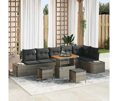 9 Daļu Dārza Dīvānu Komplekts Ar Spilveniem Pelēks Polirātons Akācija Vidaxl