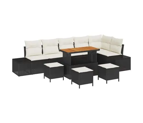 10 Daļu Dārza Dīvānu Komplekts Ar Spilveniem Melnā Poli Rotangpalmas Akāciju Vidaxl