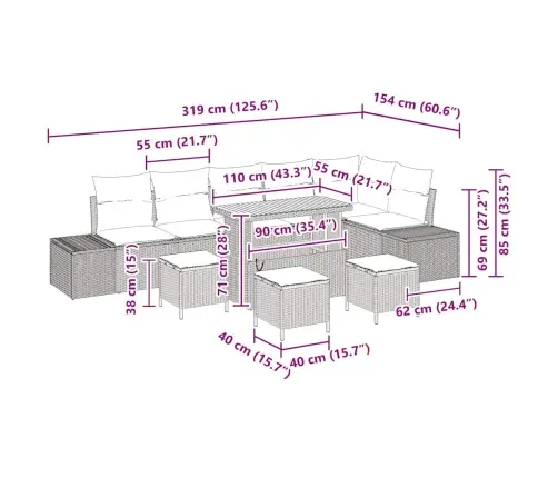 10 Daļu Dārza Dīvānu Komplekts Ar Spilveniem Melnā Poli Rotangpalmas Akāciju Vidaxl
