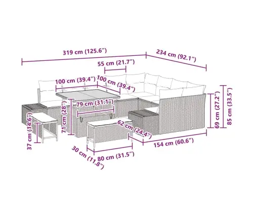 Aia Diivanikomplekt Ladustamisega 12 Pcs Beež Polürooster