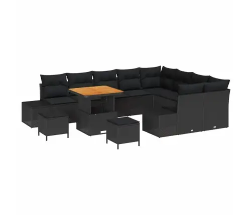 Sodo Sofų Rinkinys Su Saugykla 12 Pcs Juoda Poli Ratanas