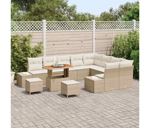 12 Daļu Dārza Dīvānu Komplekts Ar Spilveniem, Bēšs, Polirattan, Akācija Vidaxl