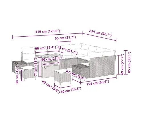 12 Daļu Dārza Dīvānu Komplekts Ar Spilveniem, Bēšs, Polirattan, Akācija Vidaxl