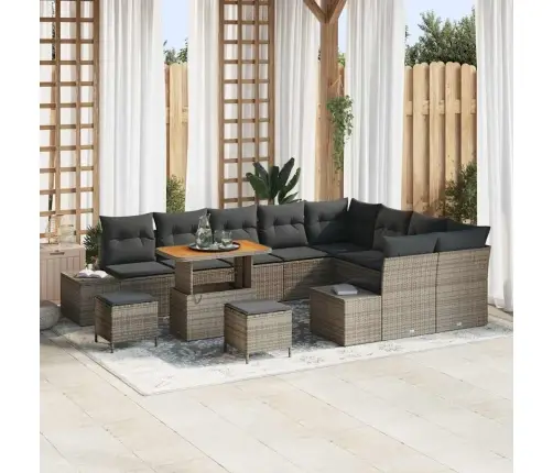 12 Daļu Dārzā Dīvānu Komplekts Ar Spilveniem Pelēkā Poliratanā Un Akācijā Vidaxl