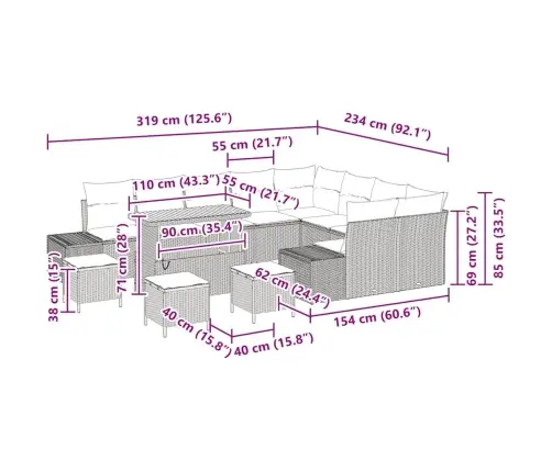 Aia Diivanikomplekt Ladustamisega 13 Pcs Must Polürooster