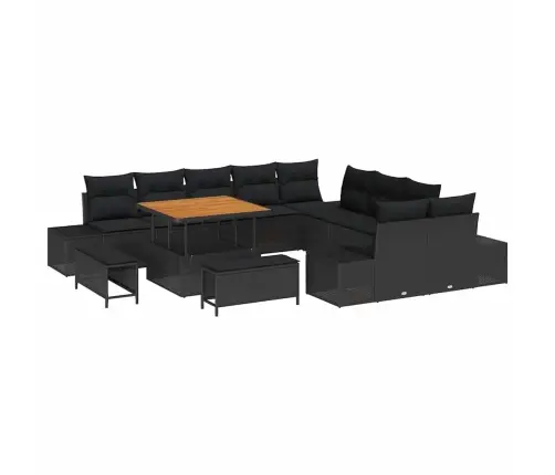 Sodo Sofų Rinkinys Su Pagalve 13 Pcs Juoda Poli Ratanas
