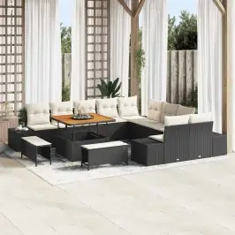 Sodo Sofų Rinkinys Su Pagalve 13 Pcs Juoda Poli Ratanas