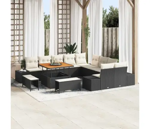 13 Gabalu Dārza Dīvānu Komplekts Ar Spilveniem Melnā Poli Rotanā Vidaxl