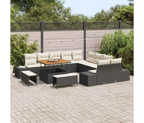 13 Gabalu Dārza Dīvānu Komplekts Ar Spilveniem Melnā Poli Rotanā Vidaxl