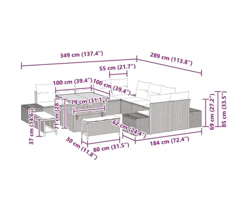 13 Gabalu Dārza Dīvānu Komplekts Ar Spilveniem Melnā Poli Rotanā Vidaxl