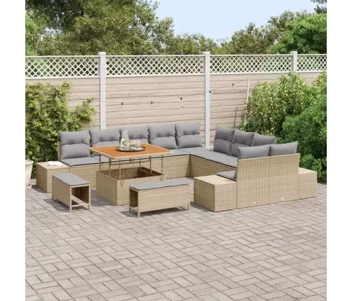 Sodo Sofų Rinkinys Su Pagalve 13 Pcs Smėlio Poliratanas