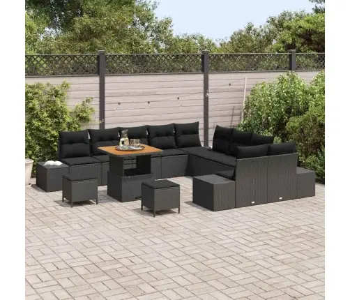 13 Daļu Dārza Dīvānu Komplekts Ar Spilveniem Melnā Poli Rotangpalma Akācija Vidaxl