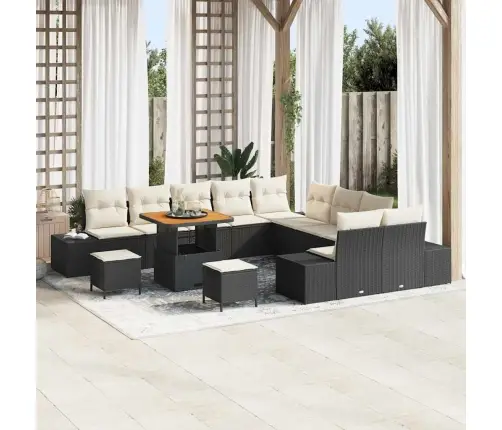 13 Gabalu Dārza Dīvānu Komplekts Ar Spilveniem Melnā Polietilēna Rotangpalmas Vidaxl