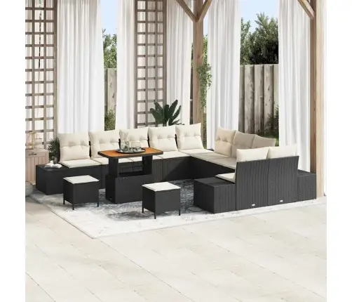 Sodo Sofų Rinkinys Su Pagalve 13 Pcs Juoda Poliratanas