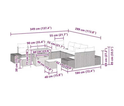 13 Gabalu Dārza Dīvānu Komplekts Ar Spilveniem Bēšā Poli Rotangpalma Akācija Vidaxl