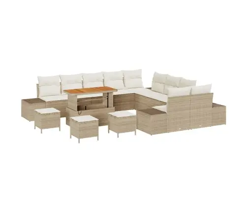 Sodo Sofų Rinkinys Su Pagalve 14 Pcs Smėlio Poli Ratanas