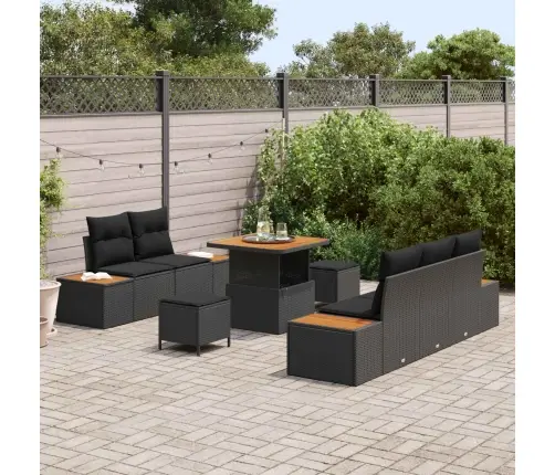 Sodo Sofų Rinkinys 8 Pcs Juoda Poliratanas