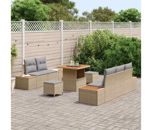 8 Daļu Dārza Dīvānu Komplekts Ar Spilveniem Bēšā Poli Ratanā Akācijā Vidaxl