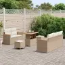 8 Daļu Dārza Dīvānu Komplekts Ar Spilveniem Bēšs Poli Rotangpalma Akācija Vidaxl
