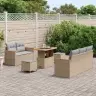 8 Daļu Dārza Dīvānu Komplekts Ar Spilveniem Bēšs Poli Rotangpalma Akācija Vidaxl