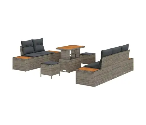 8 Daļu Dārza Dīvānu Komplekts Ar Spilveniem Pelēks Poli Rattan Akācija Vidaxl