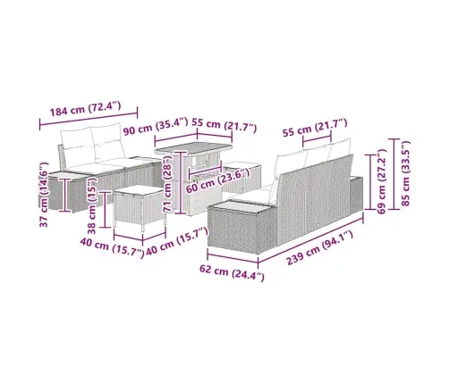 8 Daļu Dārza Dīvānu Komplekts Ar Spilveniem Pelēks Poli Rattan Akācija Vidaxl