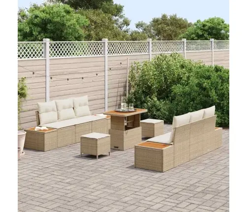 9 Daļu Dārza Dīvānu Komplekts Ar Spilveniem Bēšs Polietilēna Rotangpalma Akācija Vidaxl