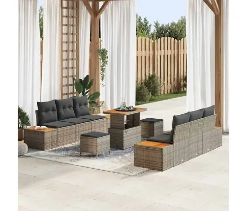 9 Daļu Dārza Dīvānu Komplekts Ar Spilveniem Pelēks Poli Rotangpalmas Vidaxl