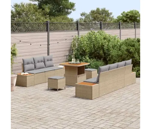 Sodo Sofų Rinkinys Su Pagalve 10 Pcs Smėlio Poli Ratanas