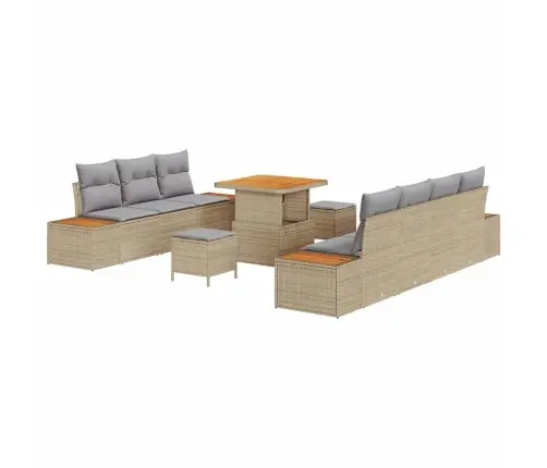 Sodo Sofų Rinkinys Su Pagalve 10 Pcs Smėlio Poli Ratanas