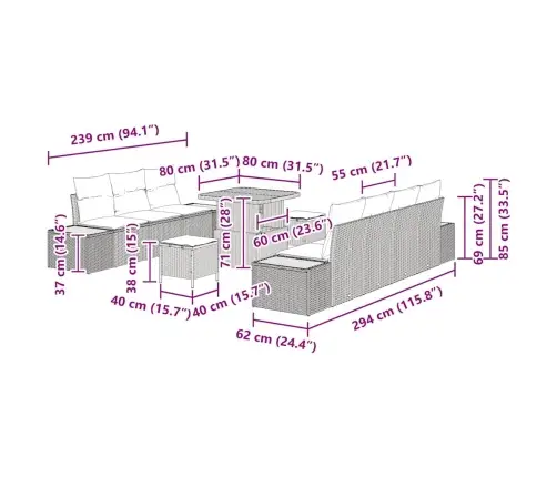 Aia Diivanikomplekt 10 Pcs Hall Polürotang