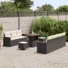 Sodo Sofų Rinkinys 10 Pcs Juoda Poliratanas