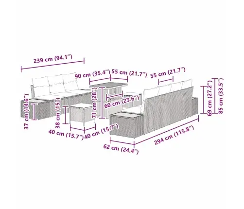 Aia Diivanikomplekt Padjaga 10 Pcs Beež Polürooster