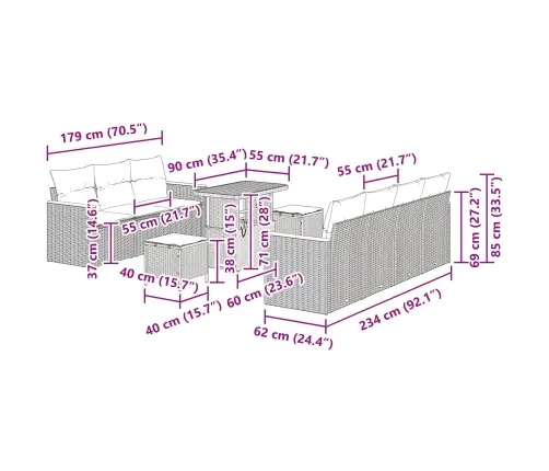 Aia Diivanikomplekt 10 Pcs Beež Polürotang