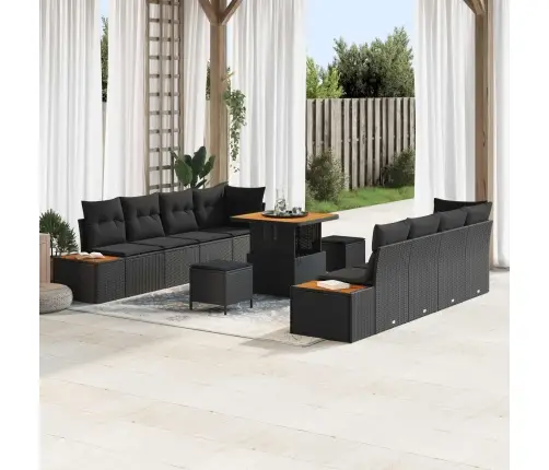 11 Detaļu Dārza Dīvānu Komplekts Ar Spilveniem Melns Poli Rotangpalma Akācija Vidaxl