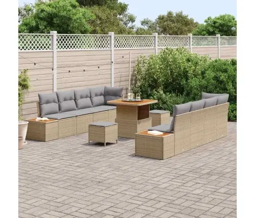 Sodo Sofų Rinkinys 11 Pcs Smėlio Poliratanas
