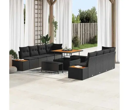 Sodo Sofų Rinkinys Su Pagalve 11 Pcs Juoda Poli Ratanas