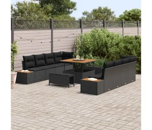 Sodo Sofų Rinkinys Su Pagalve 11 Pcs Juoda Poli Ratanas