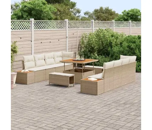 11 Daļu Dārza Dīvānu Komplekts Ar Spilveniem Bēšā Poli Rotangpalmas Akācijā Vidaxl