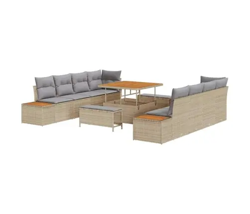 11 Daļu Dārza Dīvānu Komplekts Ar Spilveniem Bēšā Poli Rotangpalma Acacia Vidaxl