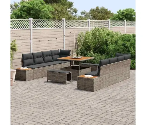 11 Gabalu Dārza Dīvāna Komplekts Ar Spilveniem Pelēks Poli Rotangpalma Akācija Vidaxl