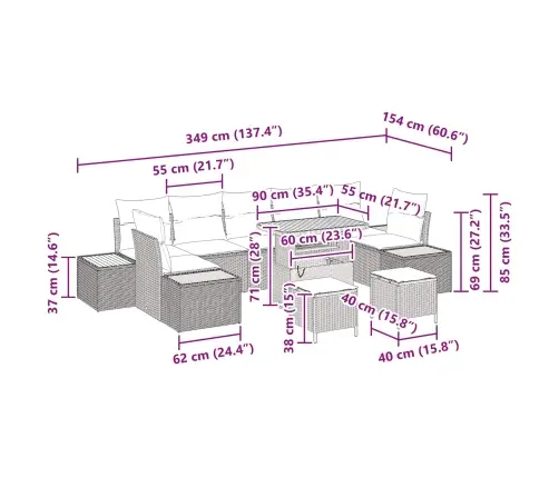 10 Gab. Dārza Dīvānu Komplekts Ar Spilveniem Melnā Poliratinā Akācijas Vidaxl
