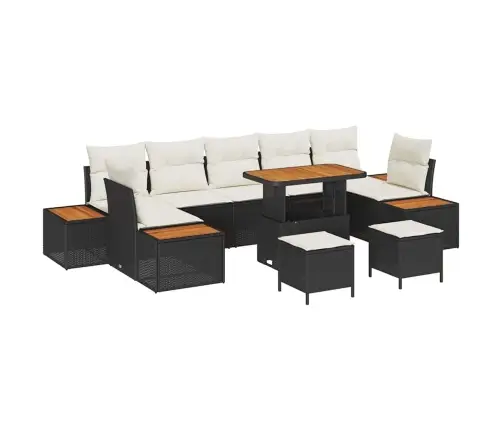 Vidaxl 10 Gabalu Dārza Dīvānu Komplekts Ar Spilveniem Melnā Polirotangā Un Akācijā