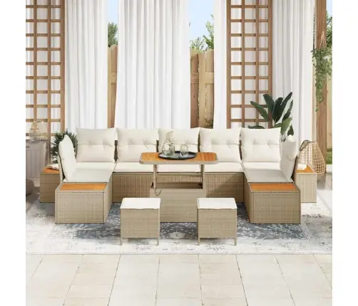 10 Gabalu Dārza Dīvānu Komplekts Ar Spilveniem Bēšs Poli Rotangpalma Akācija Vidaxl