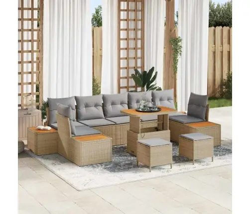 Sodo Sofų Rinkinys Su Pagalve 10 Pcs Smėlio Poli Ratanas