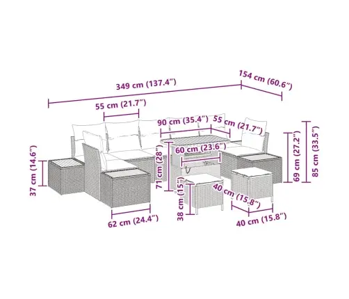 10 Gabalu Dārza Dīvānu Komplekts Ar Spilveniem Pelēks Poli Ratans Akācija Vidaxl