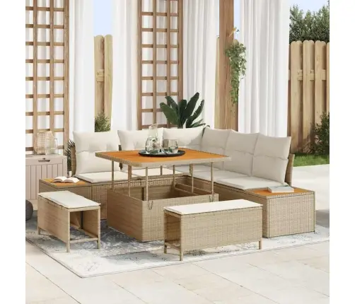 Dārza Dīvānu Komplekts 8 Pcs Bēša Poliūtu Rotangpalma Vidaxl