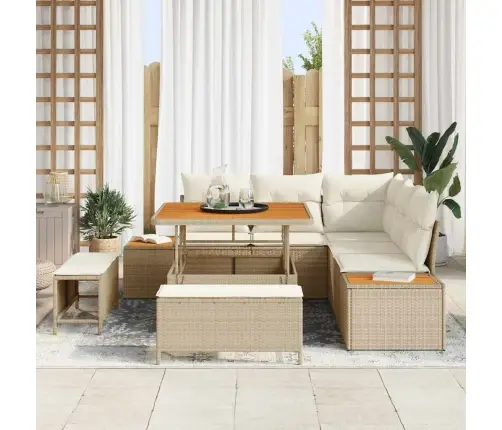 Dārza Dīvānu Komplekts 8 Pcs Bēša Poliūtu Rotangpalma Vidaxl